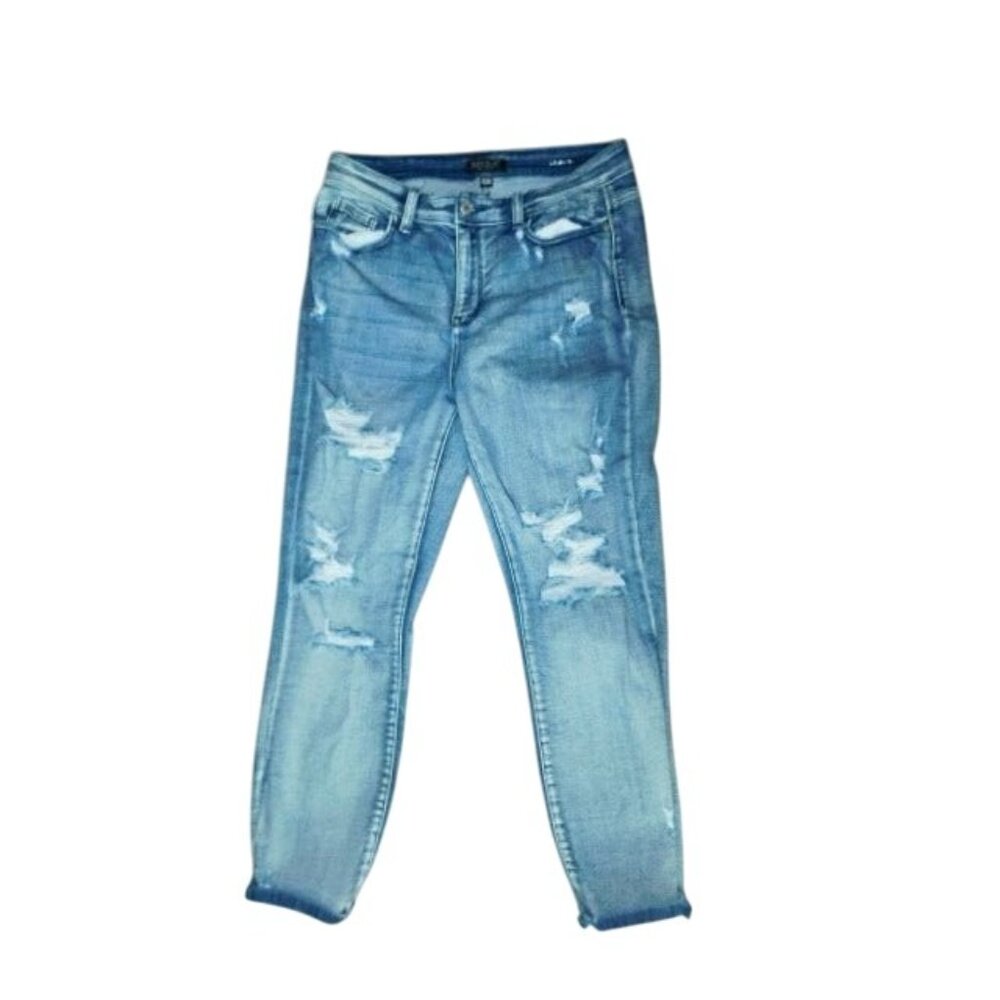 Judy Blue Size 11/ 30 Distressed STRETCH Boyfriend Fit Cropped Denim Jeans